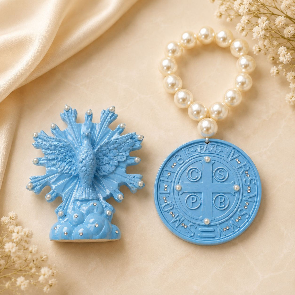 Kit Azul - Divino Espírito Santo e Medalha de São Bento