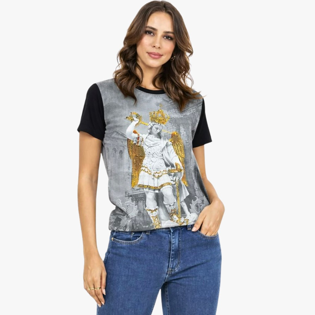 Baby Look São Miguel Arcanjo com Strass