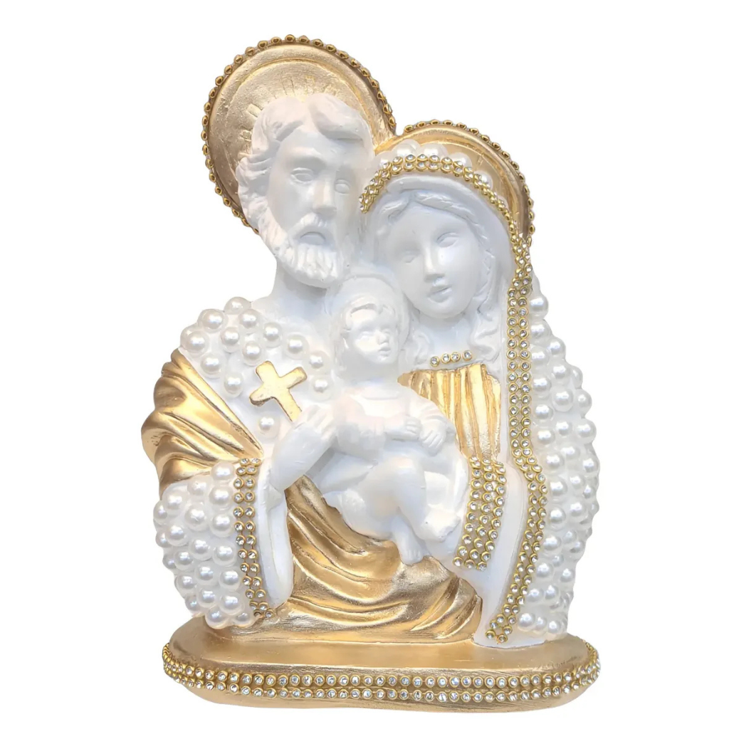 Imagem Sagrada Família Branco Pérola Com Strass - 20cm