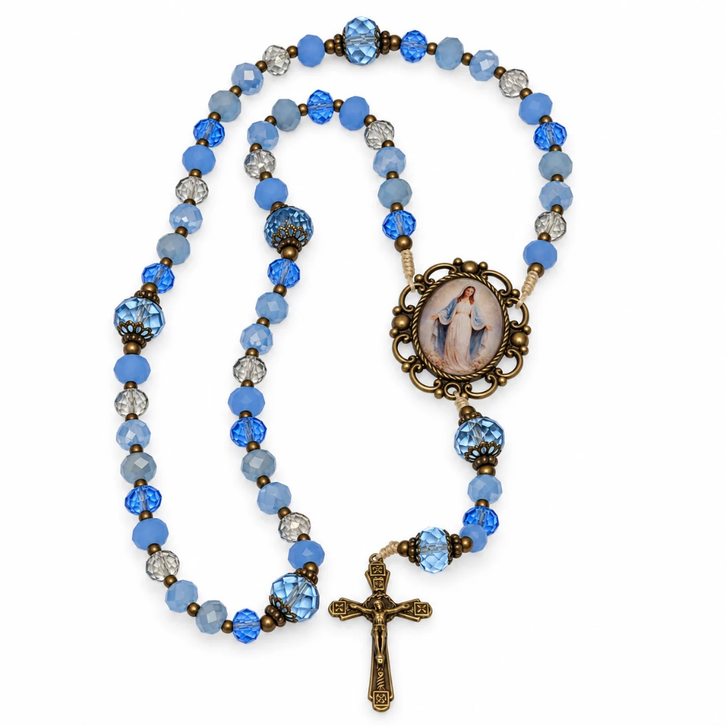 Kit Nossa Senhora das Graças com Gota de Pedras Azuis e Terço