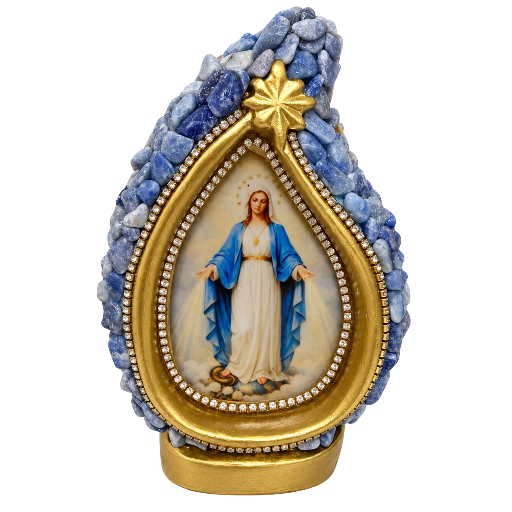 Kit Nossa Senhora das Graças com Gota de Pedras Azuis + Terço