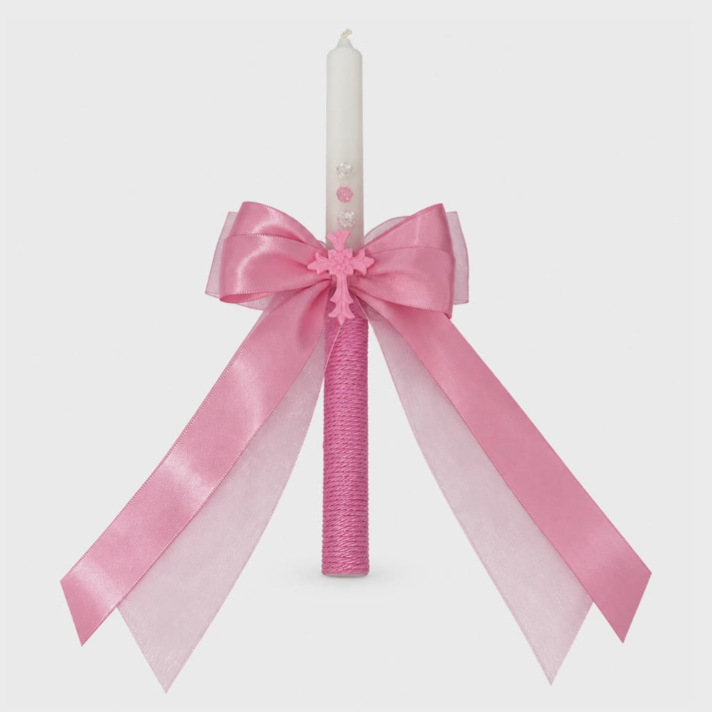 Vela De Batismo Cruz - Rosa