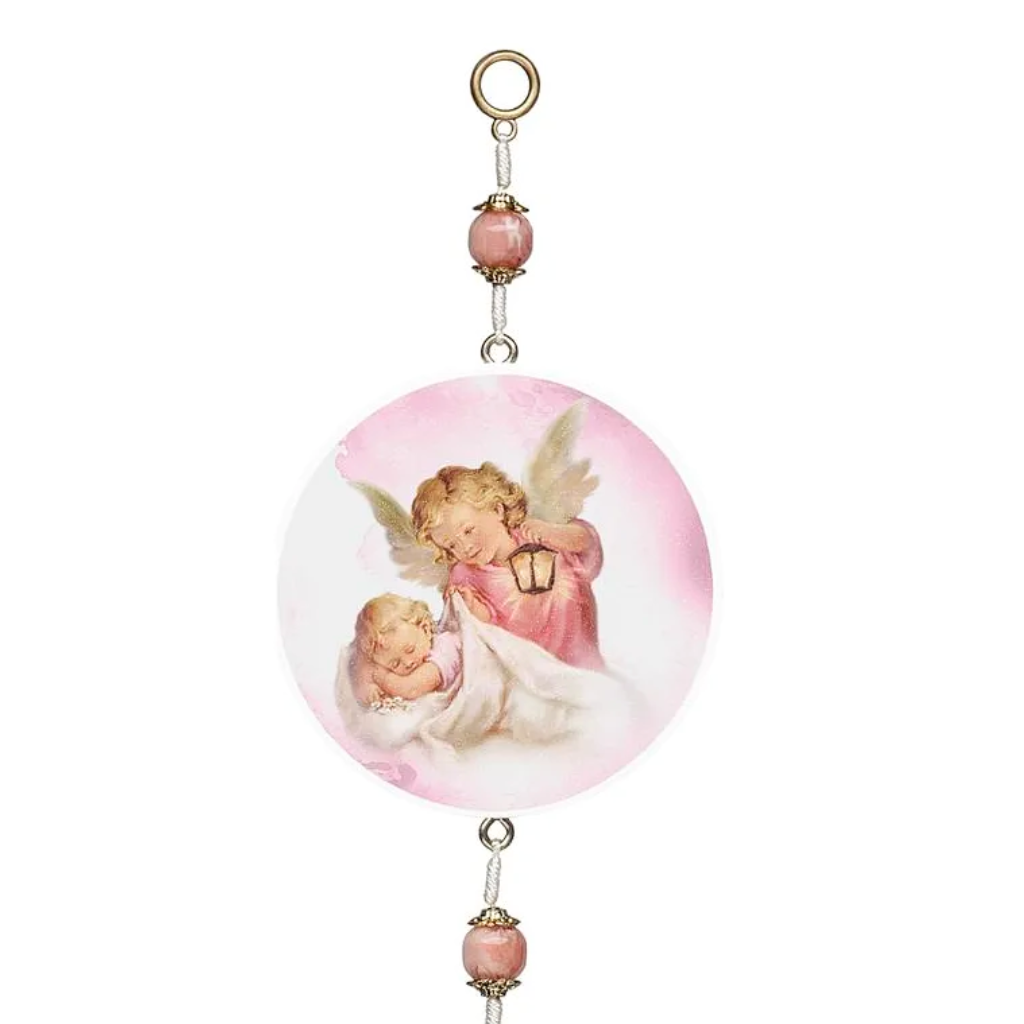 Adorno Infantil Anjo Da Guarda Branco & Rosa
