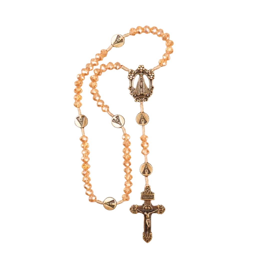 Terço Nossa Senhora Aparecida - Em Cristal - Banho Ouro Velho