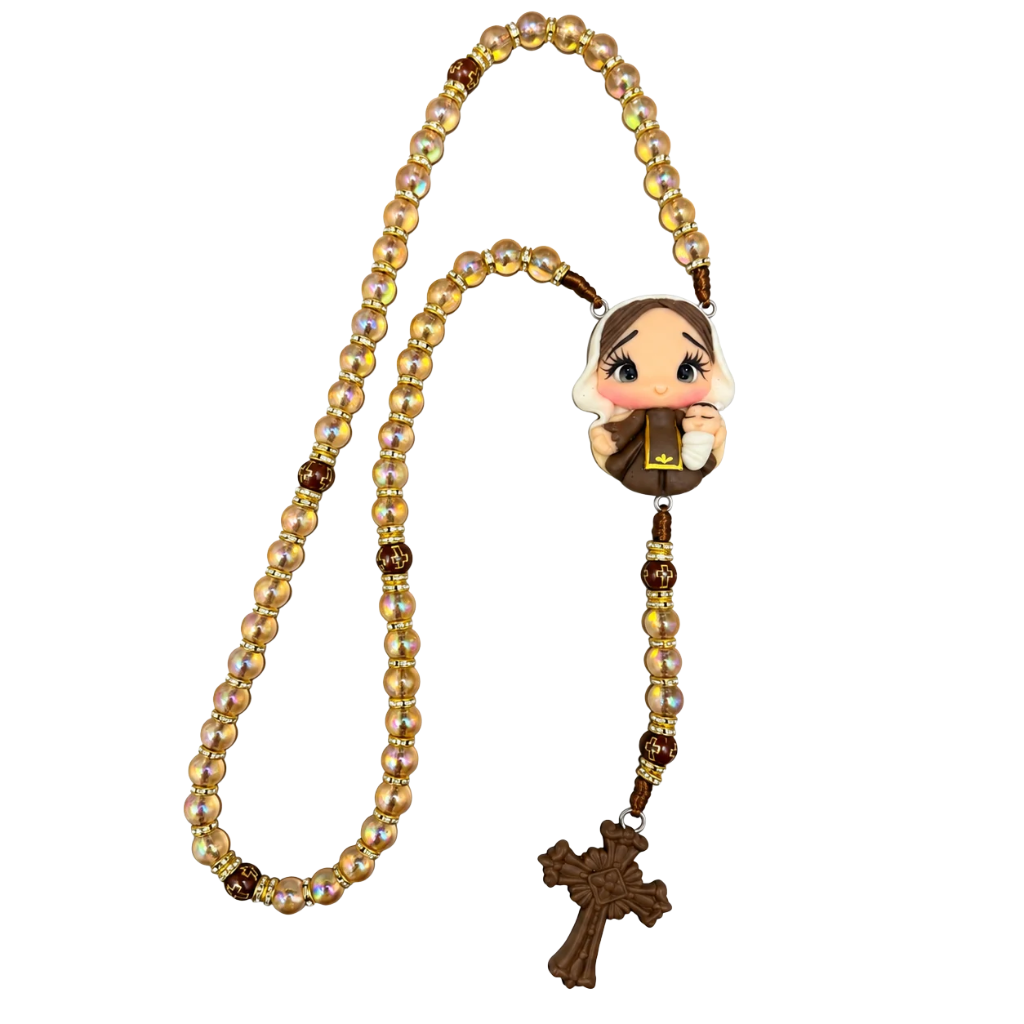Terço Nossa Senhora do Carmo em Biscuit Marrom