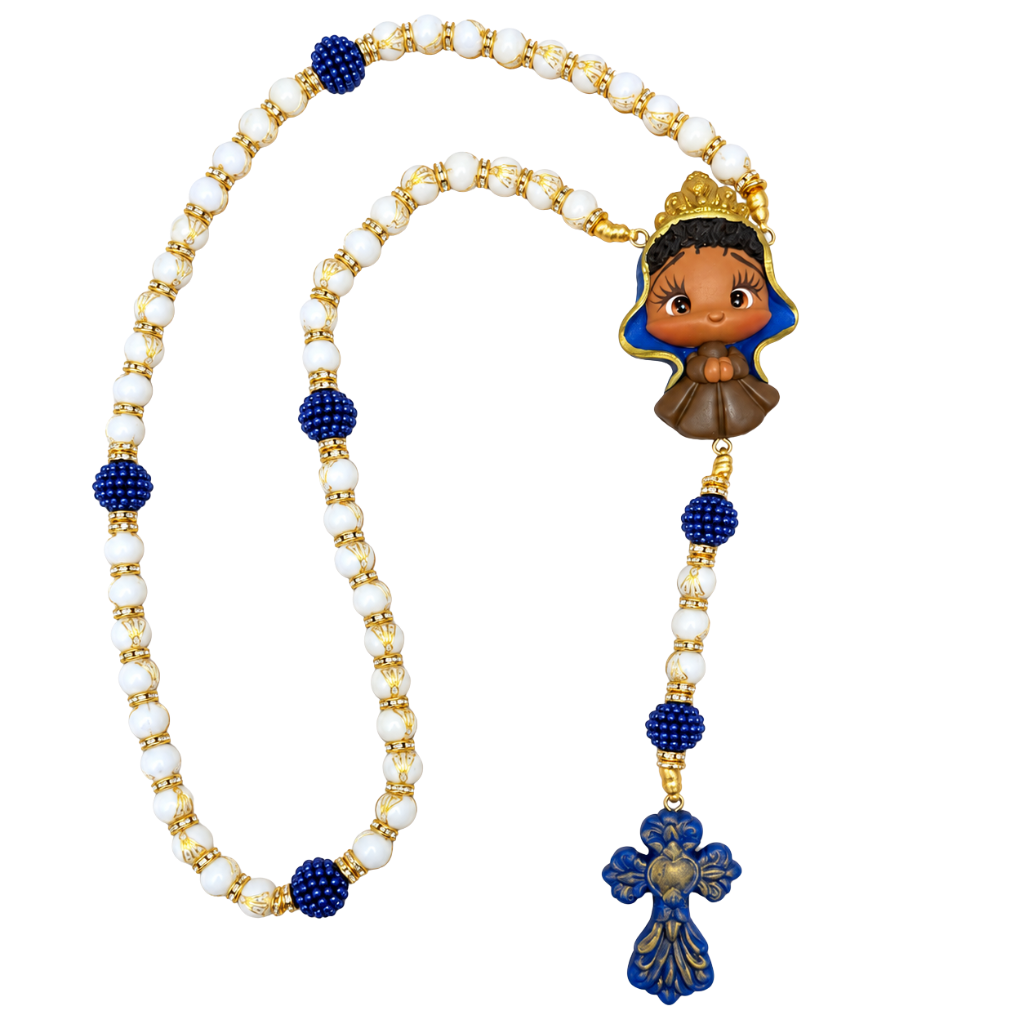 Terço Biscuit Nossa Senhora Aparecida - Azul