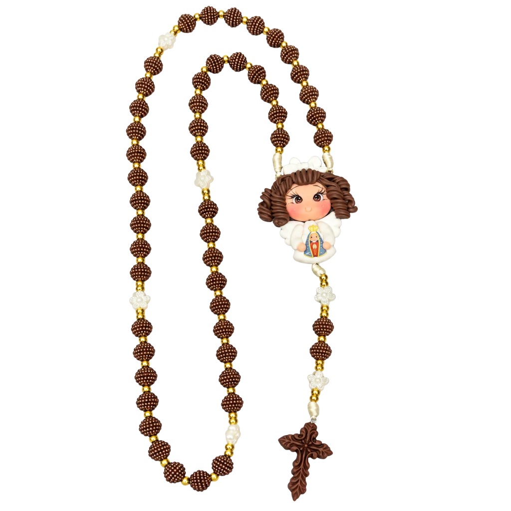 Terço Biscuit Anjinho com Nossa Senhora Aparecida