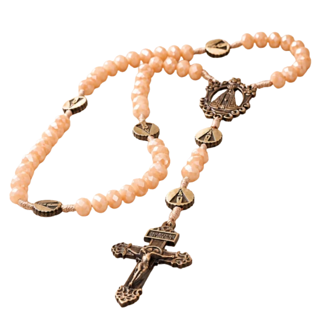 Terço Nossa Senhora Aparecida - Em Cristal - Banho Ouro Velho