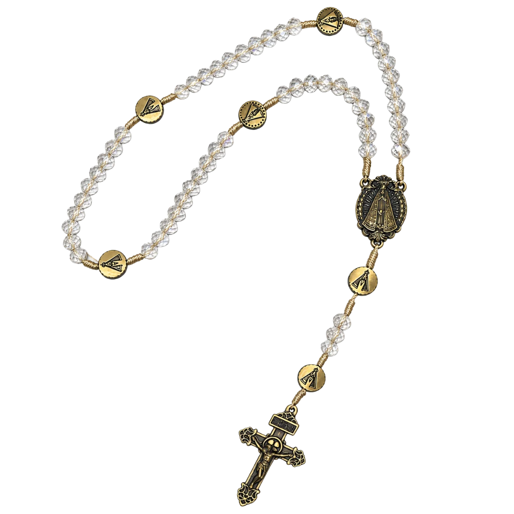Terço de Nossa Senhora Aparecida - Contas de Cristal Transparente