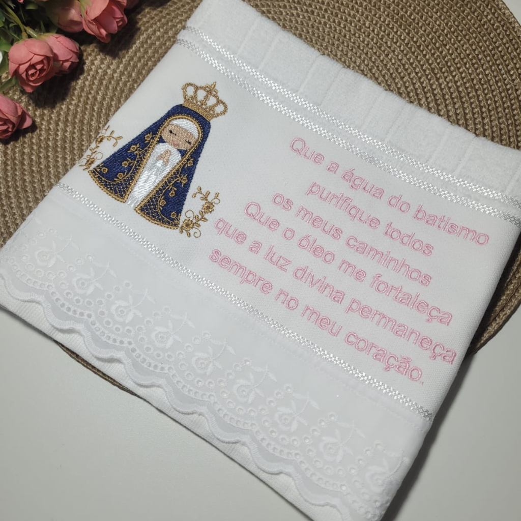 Baptismal towel with Our Lady of Aparecida design - Washcloth