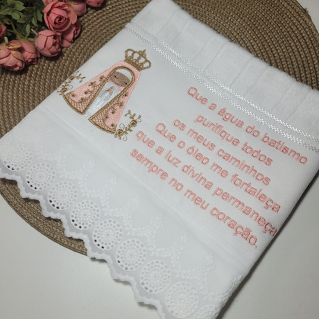 Pink Our Lady of Aparecida washcloth - for hand use.